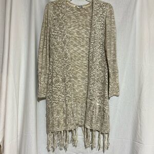 Jolt women’s open front knit cardigan sweater fringes size large